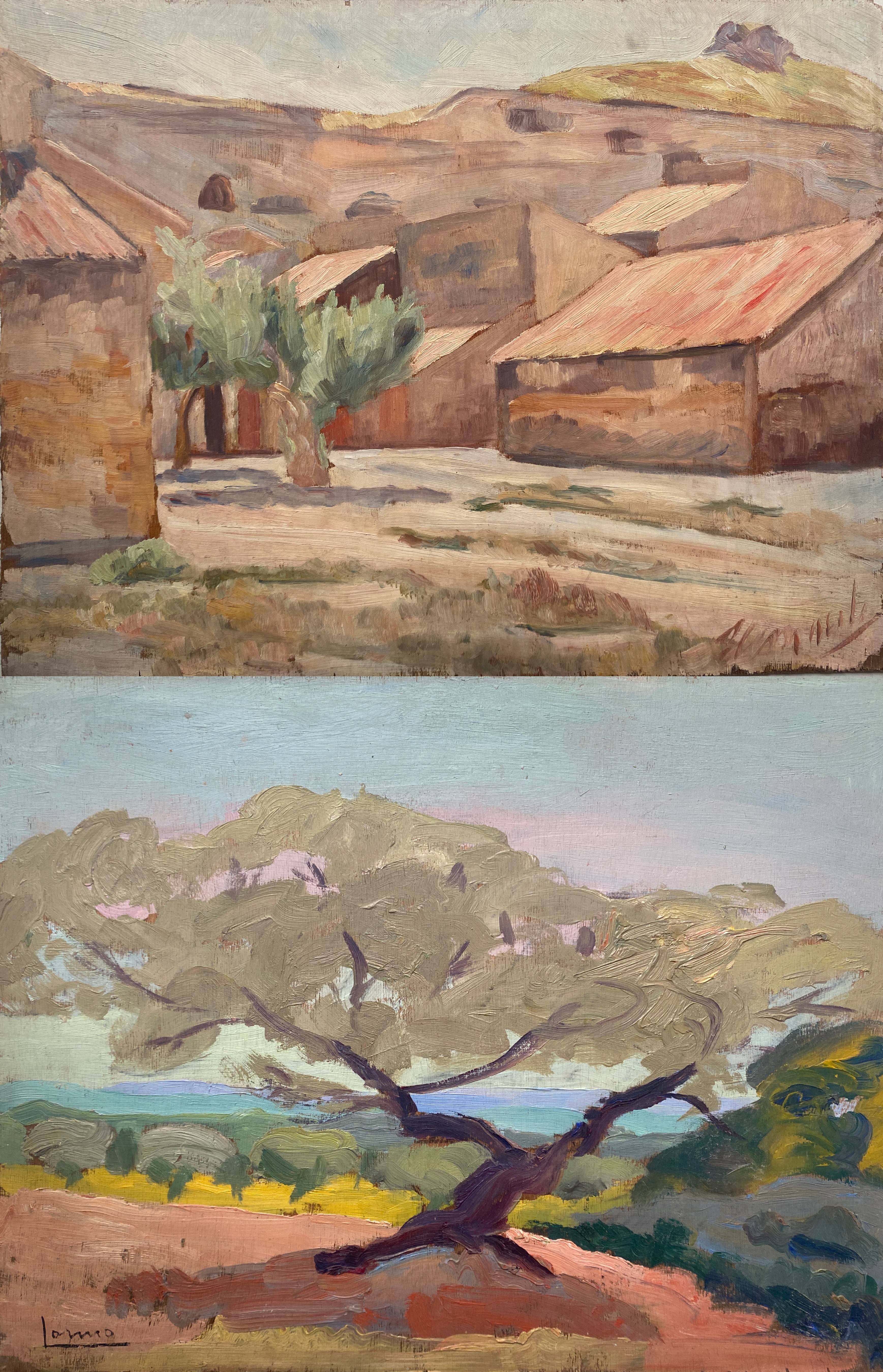 Painting bifacial view orientalist and mediterranean navy signed mid-xx°