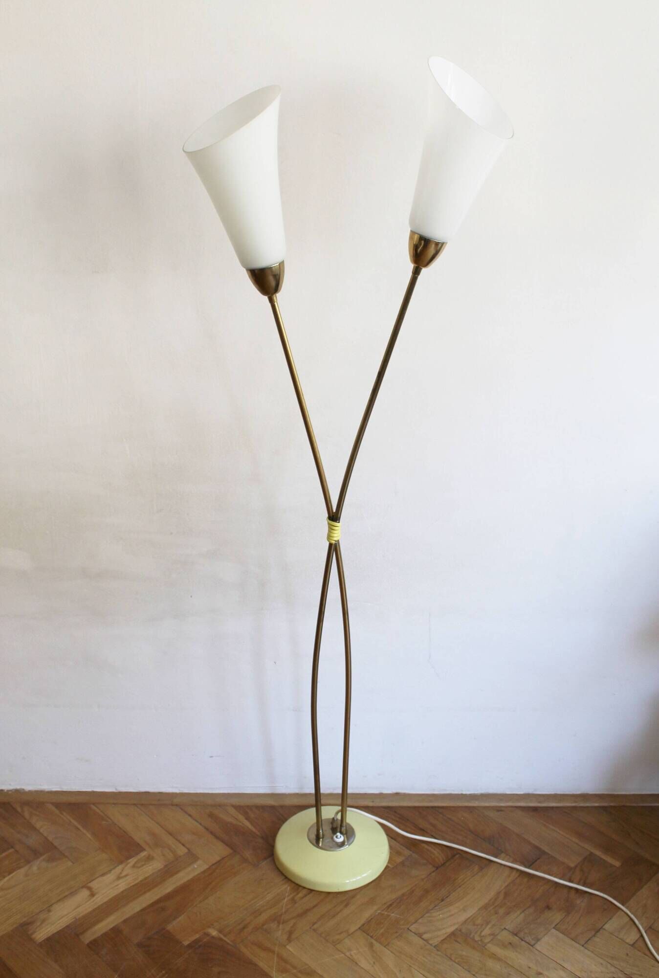 Sculptural Czech Floor Lamp with Twin Milk Glass Shades, 1960s
