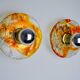 Pair of round wall lights by Murano Mazzega in orange frosted glass, Italy, 1970