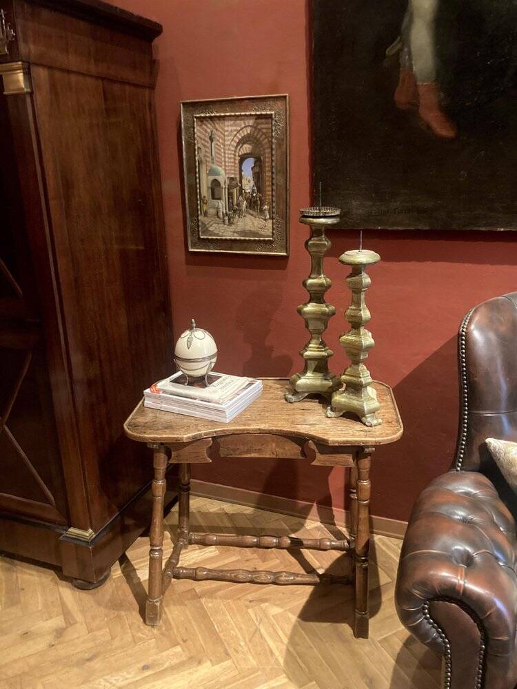 Antique 18th Century Italian Rustic Baroque Wooden Side Table with Turned Legs