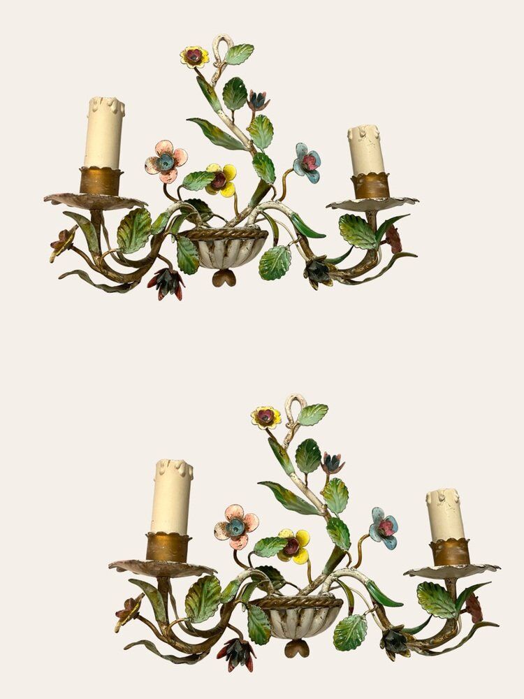 Florentine Tole Flower Sconces, Set of 2