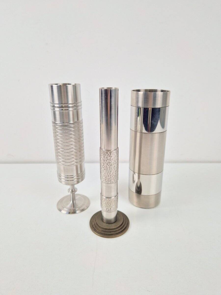 Brutalist Sculptural Metal and Brass Vases from BMF, Germany, 1960s, Set of 3