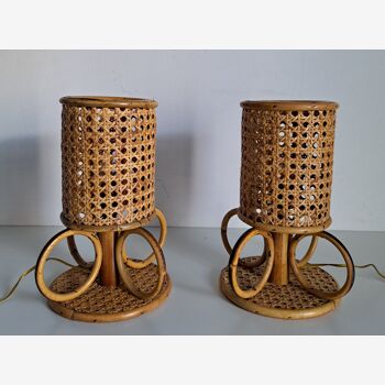 Pair of bamboo bedside lamps