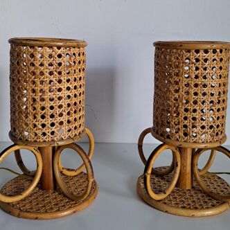 Paire de lampes de chevet bambou