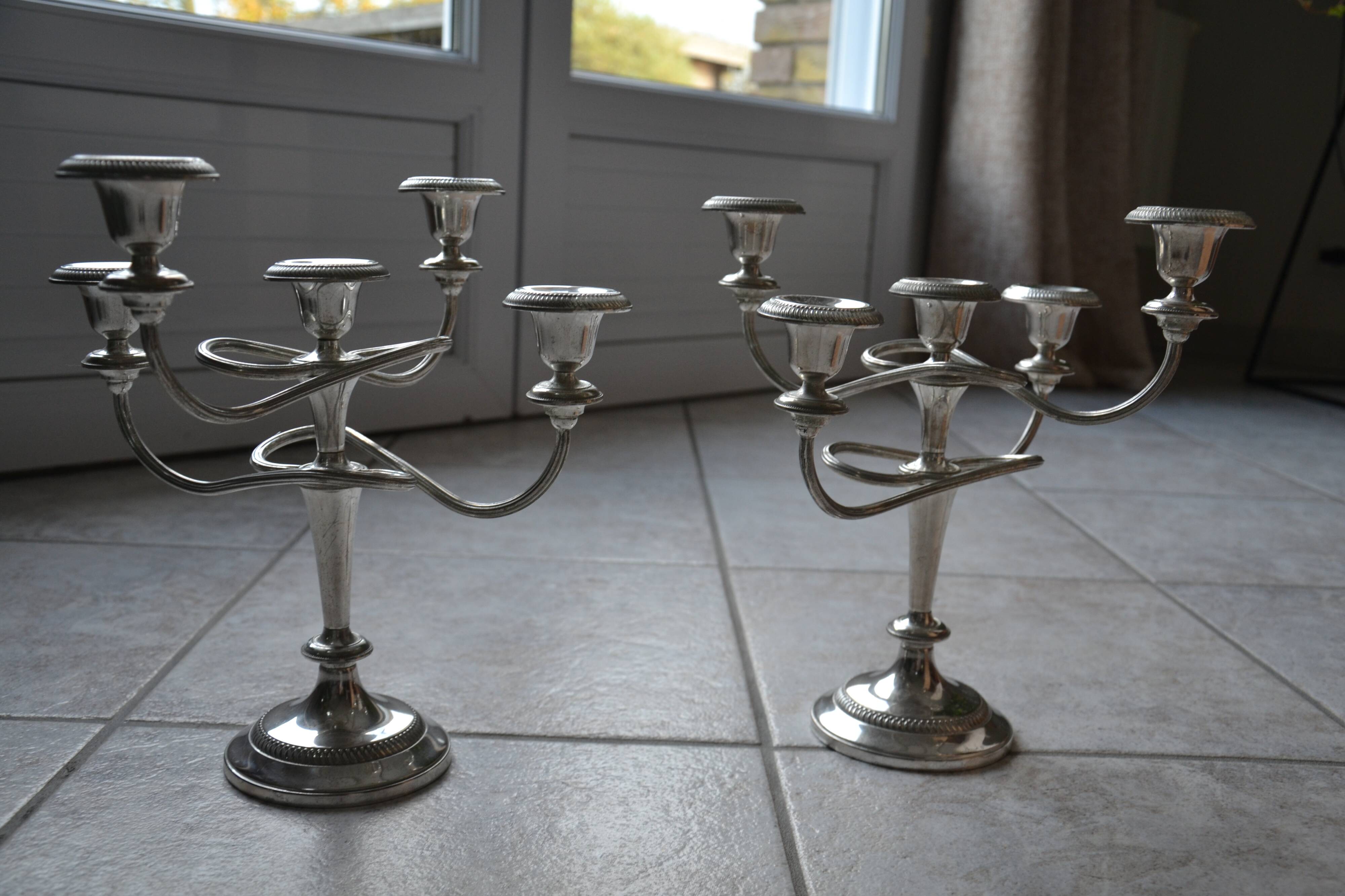 Pair of English silver-plated candlesticks