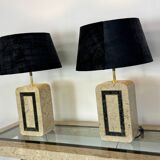 Table lamps in travertine and brass, Regency style, Maitland Smith, 1980.