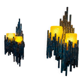 Set Of Double Chalice Brutalist Wall Lamp By Marcel Fantoni, Italy, 1960S