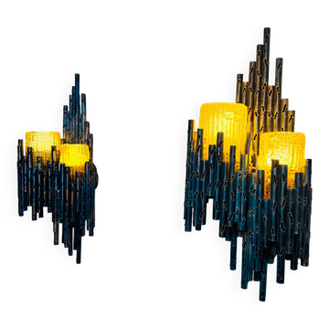 Ensemble de lampes murales en double calice brutaliste par Marcel Fantoni, Italie, années 1960.