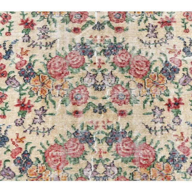 Turkish  Oushak vintage hand-knotted floral green rugs bordered 176x205