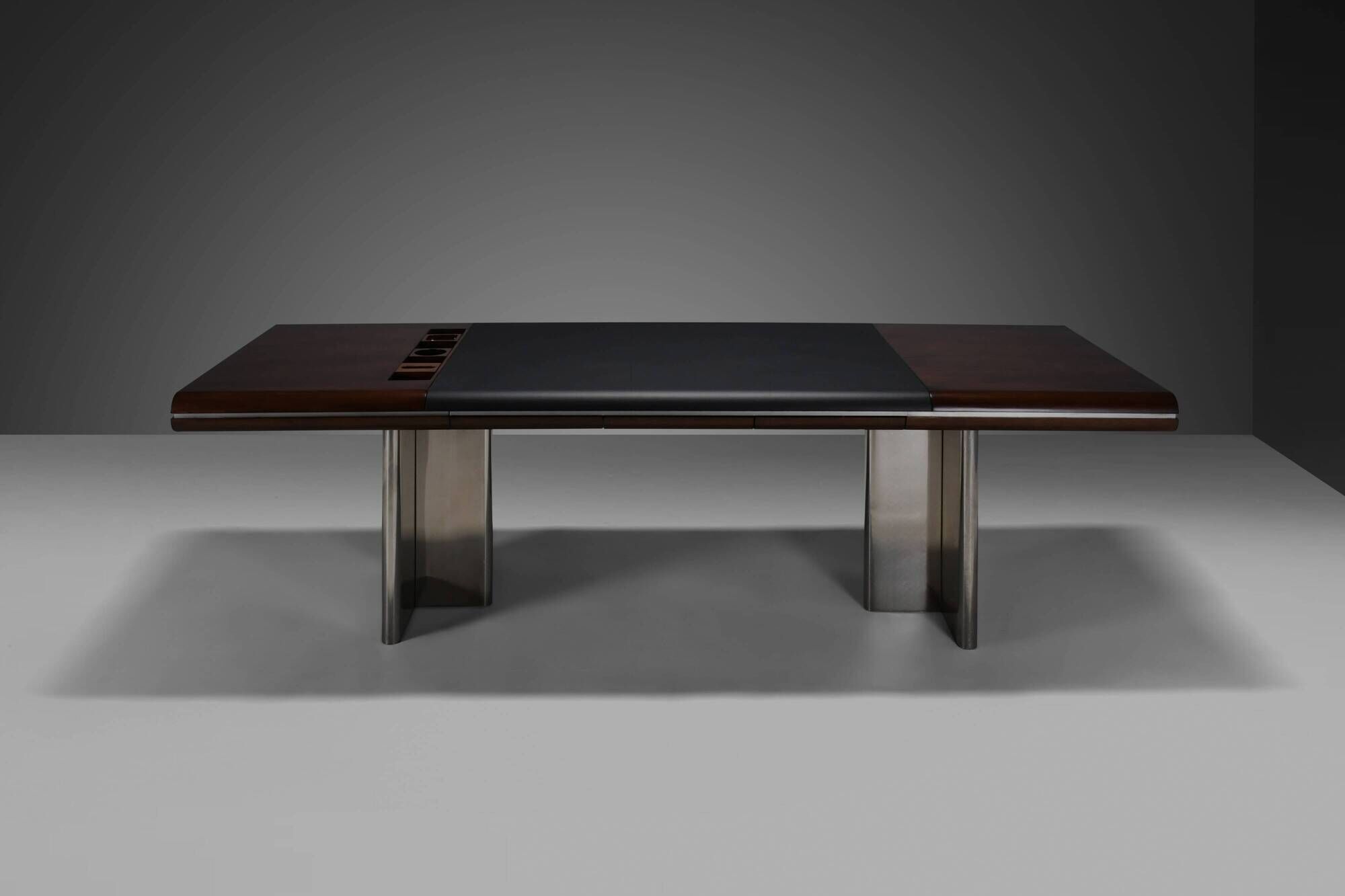 Walnut, Metal and Leather Hans von Klier “Il Ponte” Desk for Skipper, 1970s