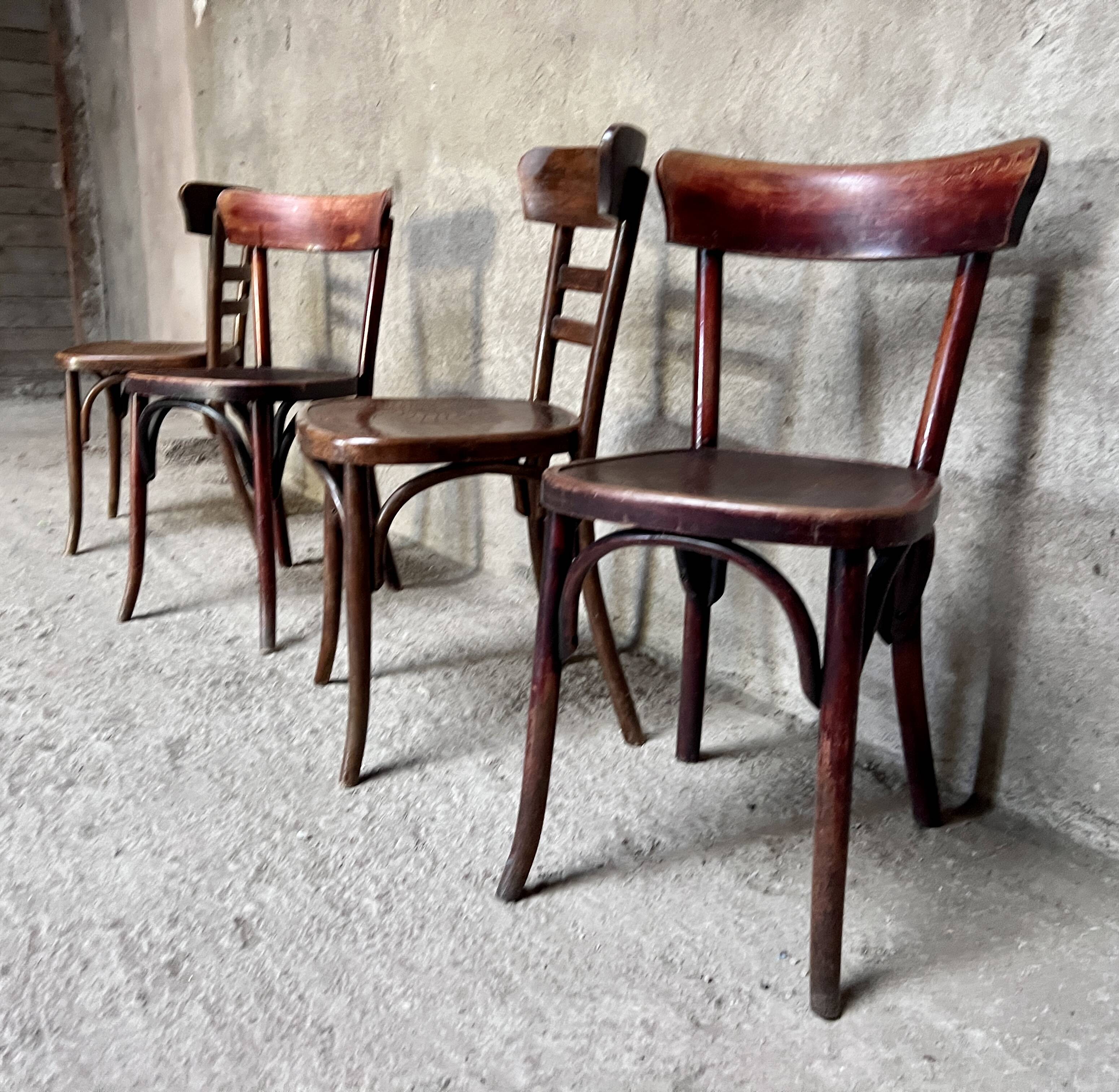 Set of 4 Fischel bistro chairs crocodile model 1930