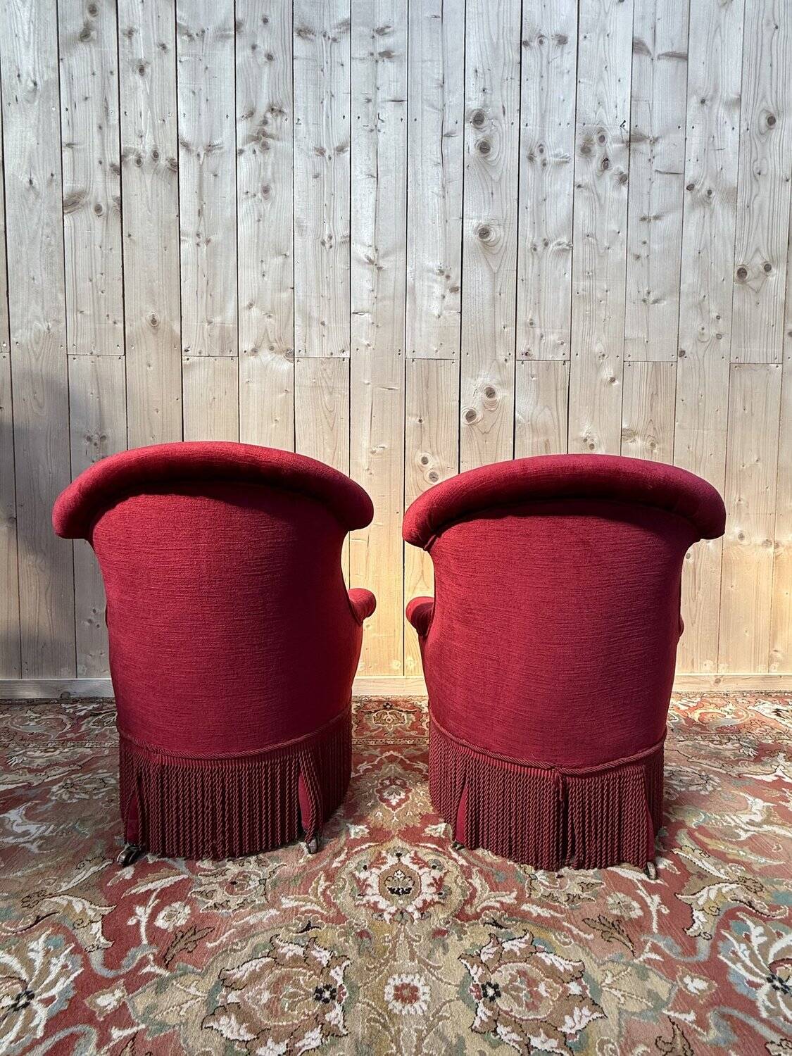 Pair of armchairs - bergères - Napoleon III pouf