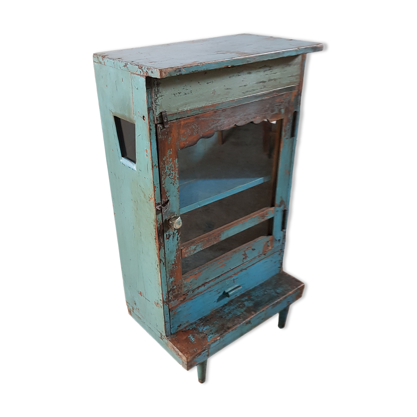 Ancien meuble d'appoint vitré en teck