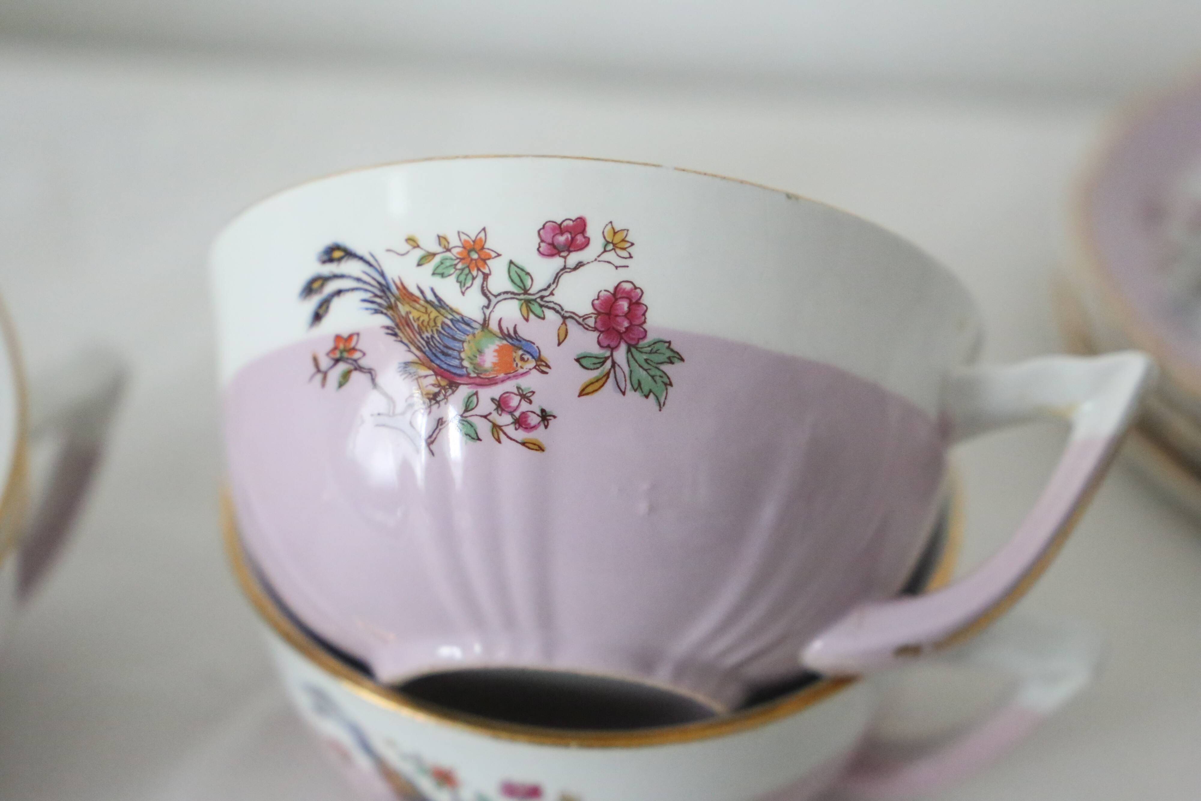 Set of 4 cups and sub-cups Moulin des Loups, vintage