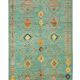 Handwoven Turkish Rustic 202 cm x 300 cm Turquoise Wool Carpet