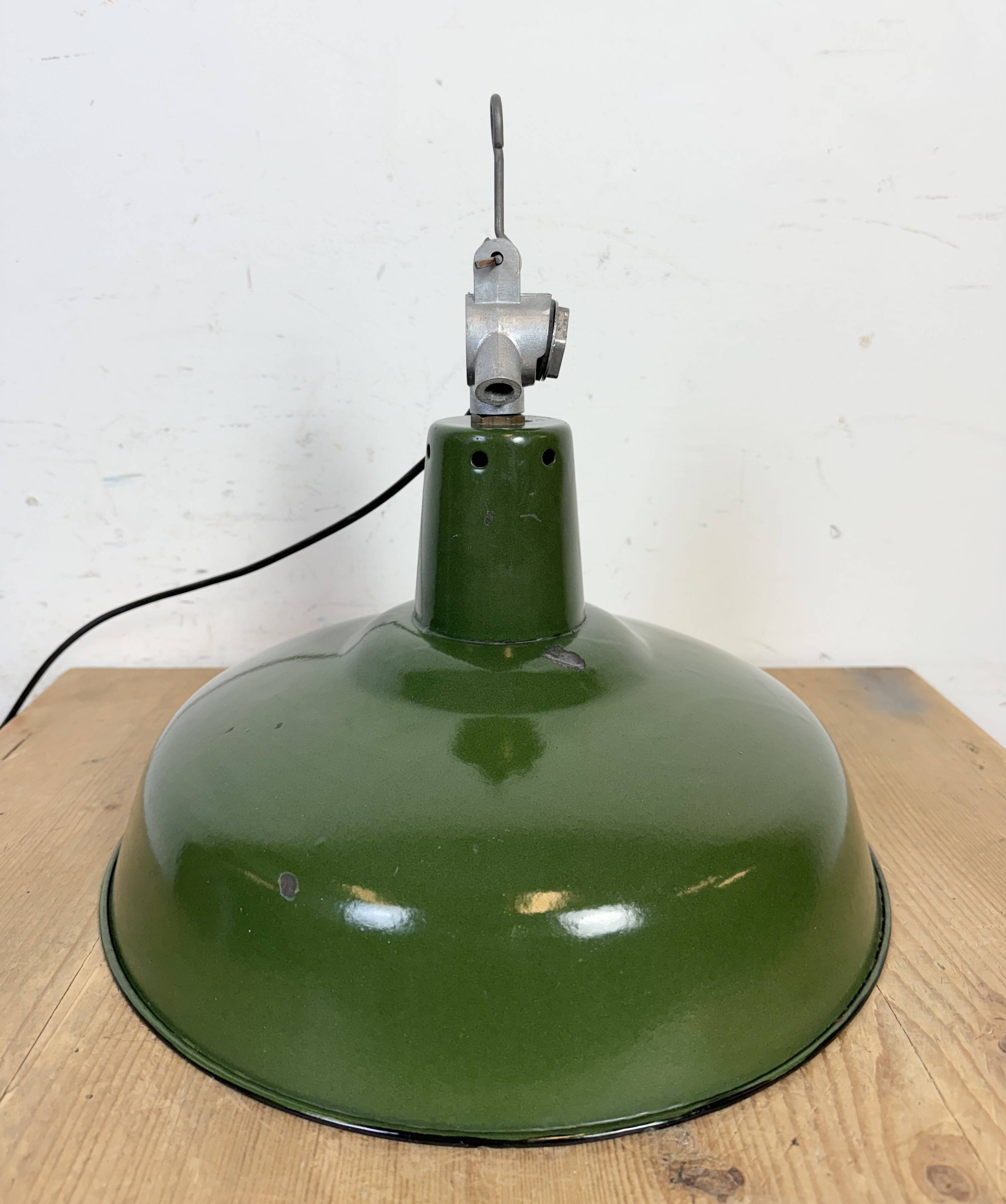Industrial French Green Enamel Factory Pendant Lamp, 1960s