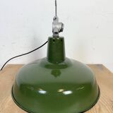Industrial French Green Enamel Factory Pendant Lamp, 1960s