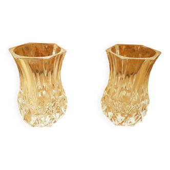 Paire Vase Cristal D'Arques Cristal Taillé Vintage #B063