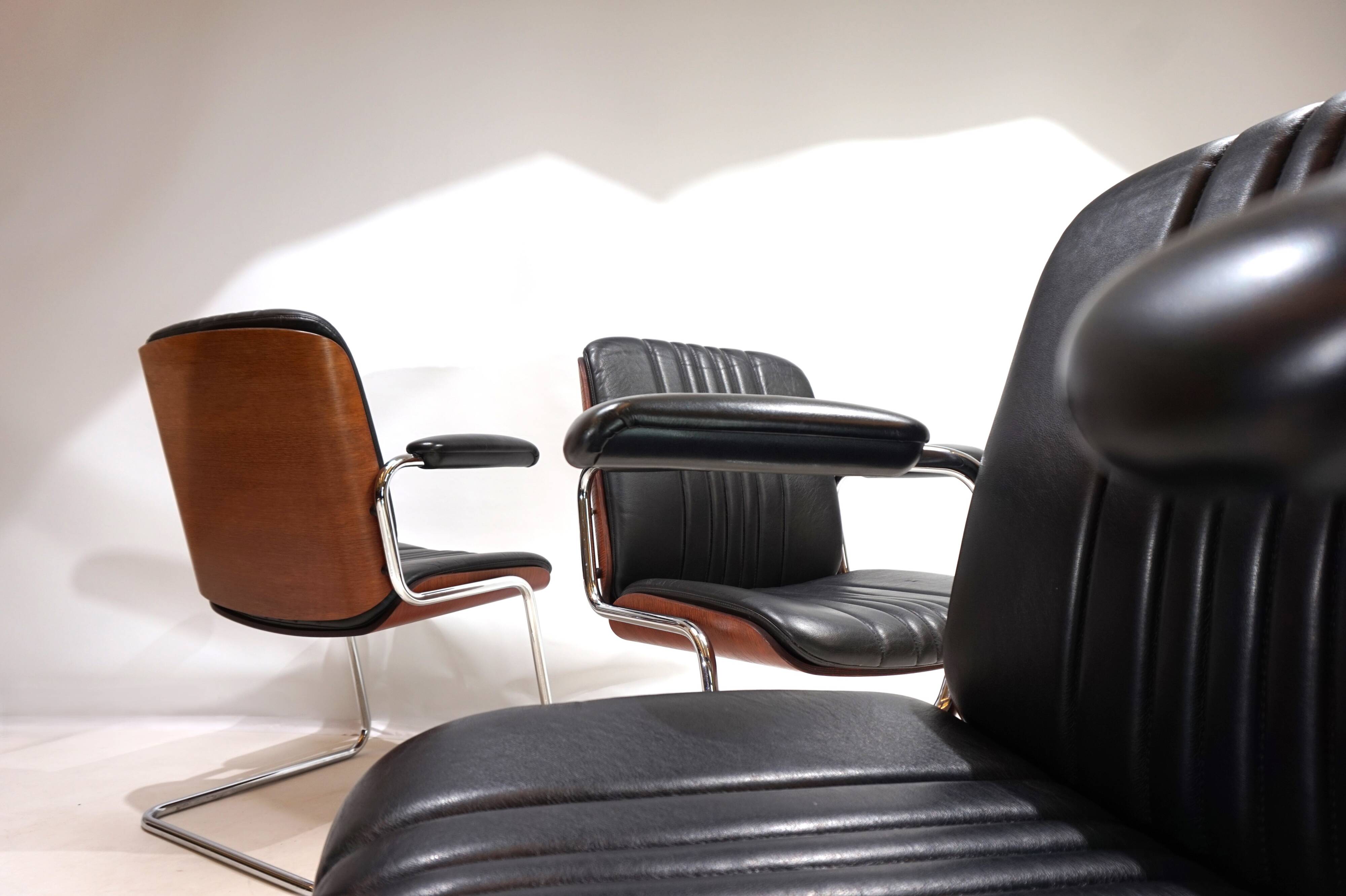 Set of 4 Martin Stoll Leather Dining/Conference Chairs by Professor Karl Dittert