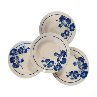 Assiettes creuses anciennes X4 modèle "Capucine" de la manufacture française de Badonviller