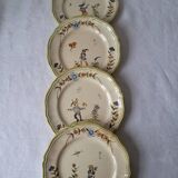 4 Moustiers Longchamp dessert plates. Hand-painted. 1986