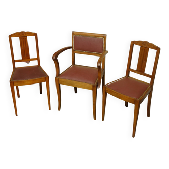 Ensemble de 2 chaises et 1 fauteuil art déco
