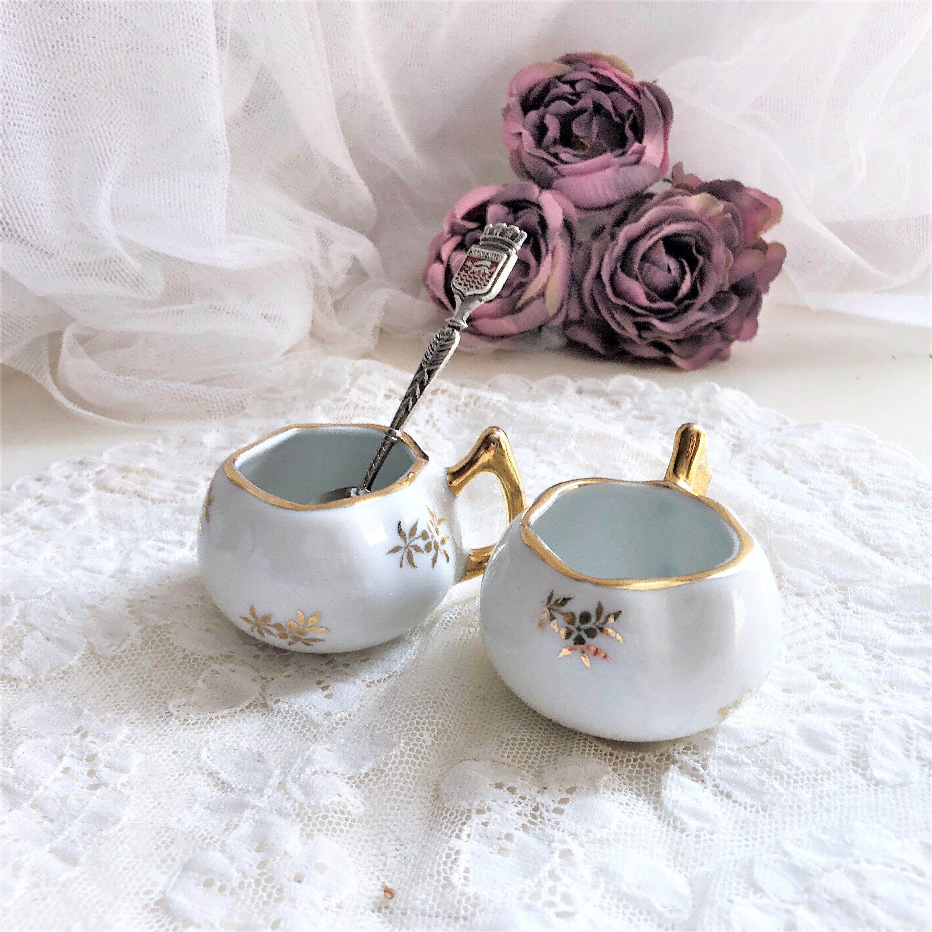 Paire de salerons salières en porcelaine de Luxe de France