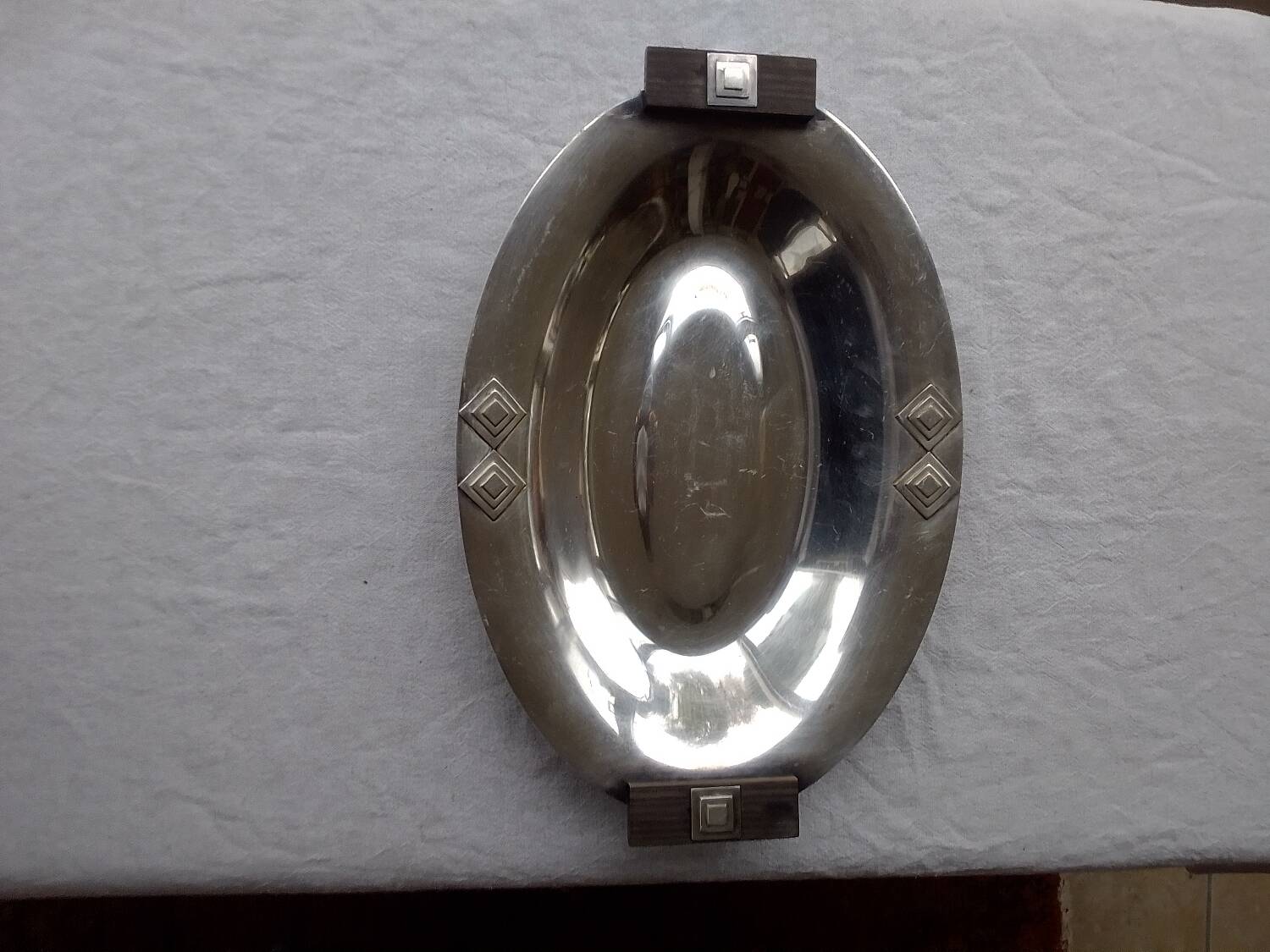 Art deco silver metal basket dish