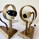 Set of three wall sconces in gold metal and ice effect Perspex, 1960-70.