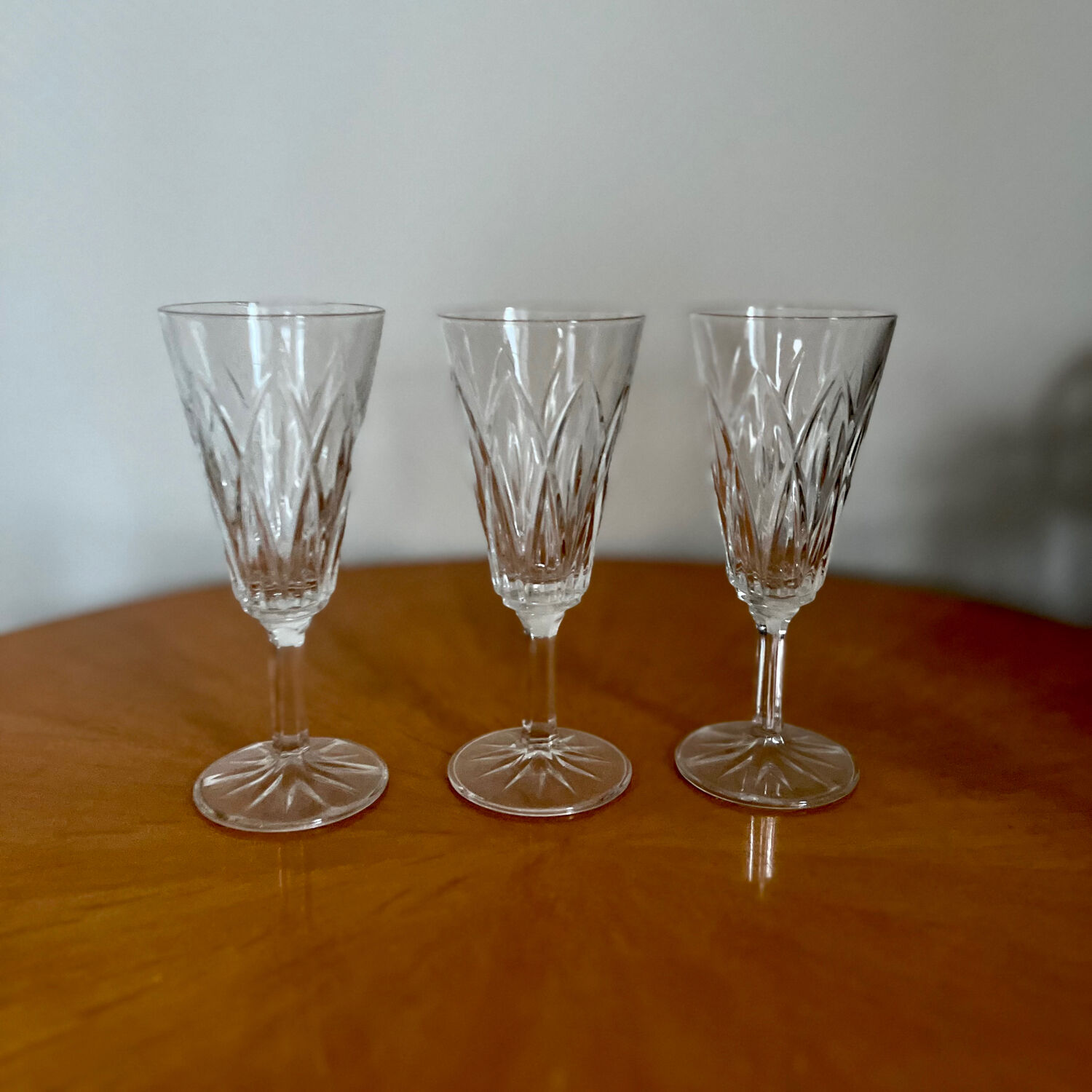 Set of three Reims crystal flutes 1950