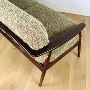 Beautiful vintage three-seater sofa from the 80s with removable cushions - long pile khaki, dark beige