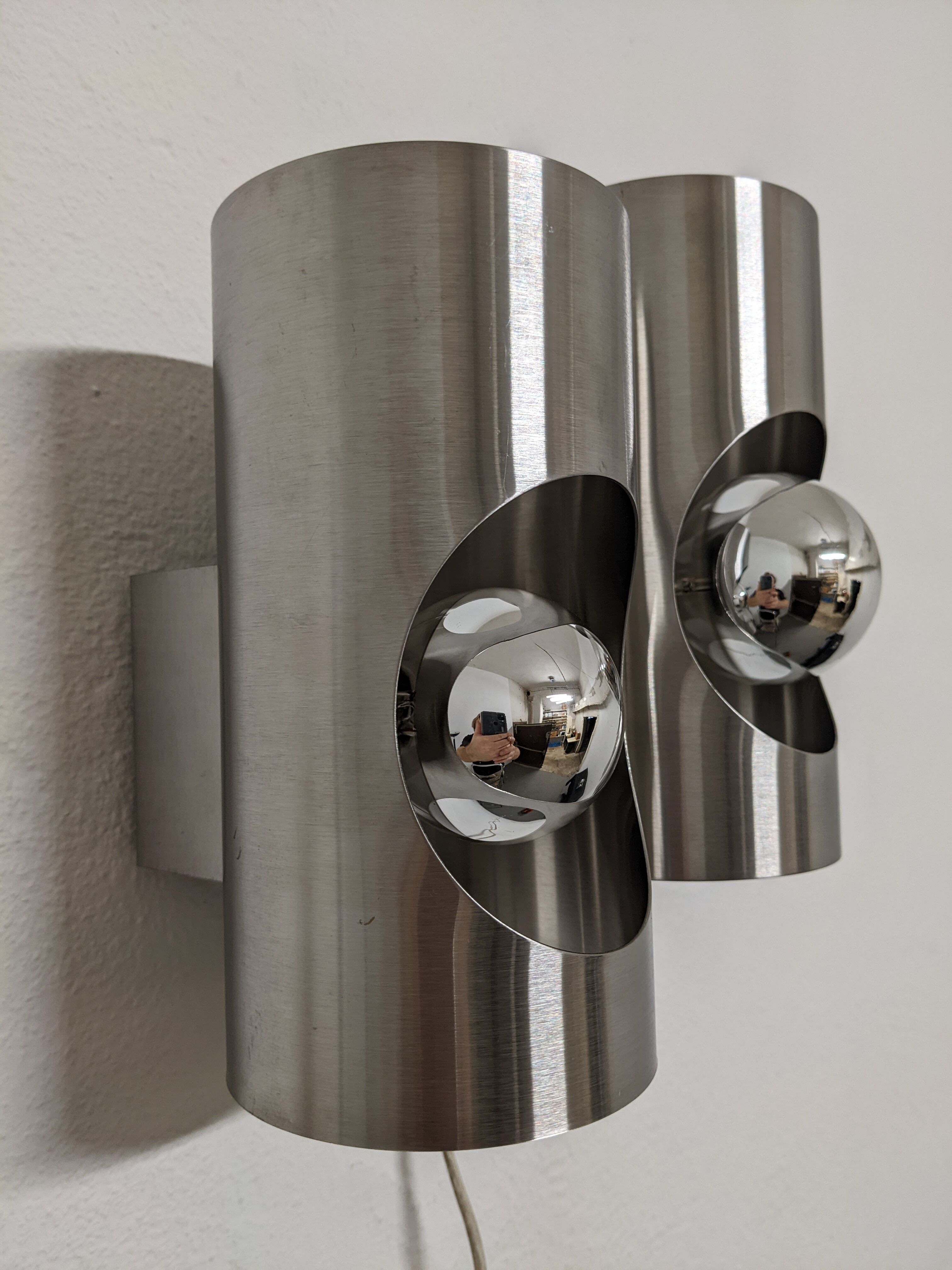 Pair of double wall lamps space age of the 60s/70s