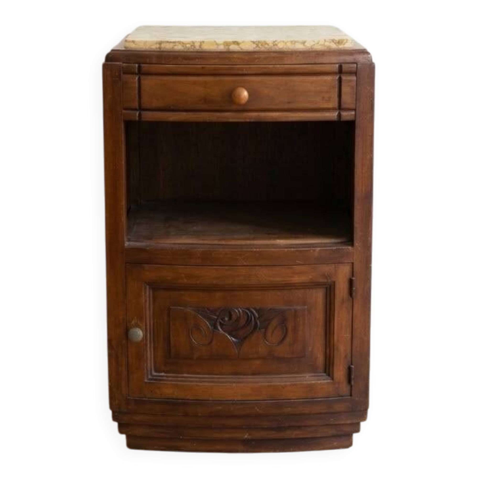 Antique Art Deco bedside table in wood and marble