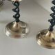2 candle holders in brass and ceramic 1950