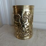 Polished brass paper basket with coat of arms