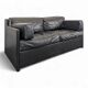 Black leather convertible sofa with goose feather upholstery.