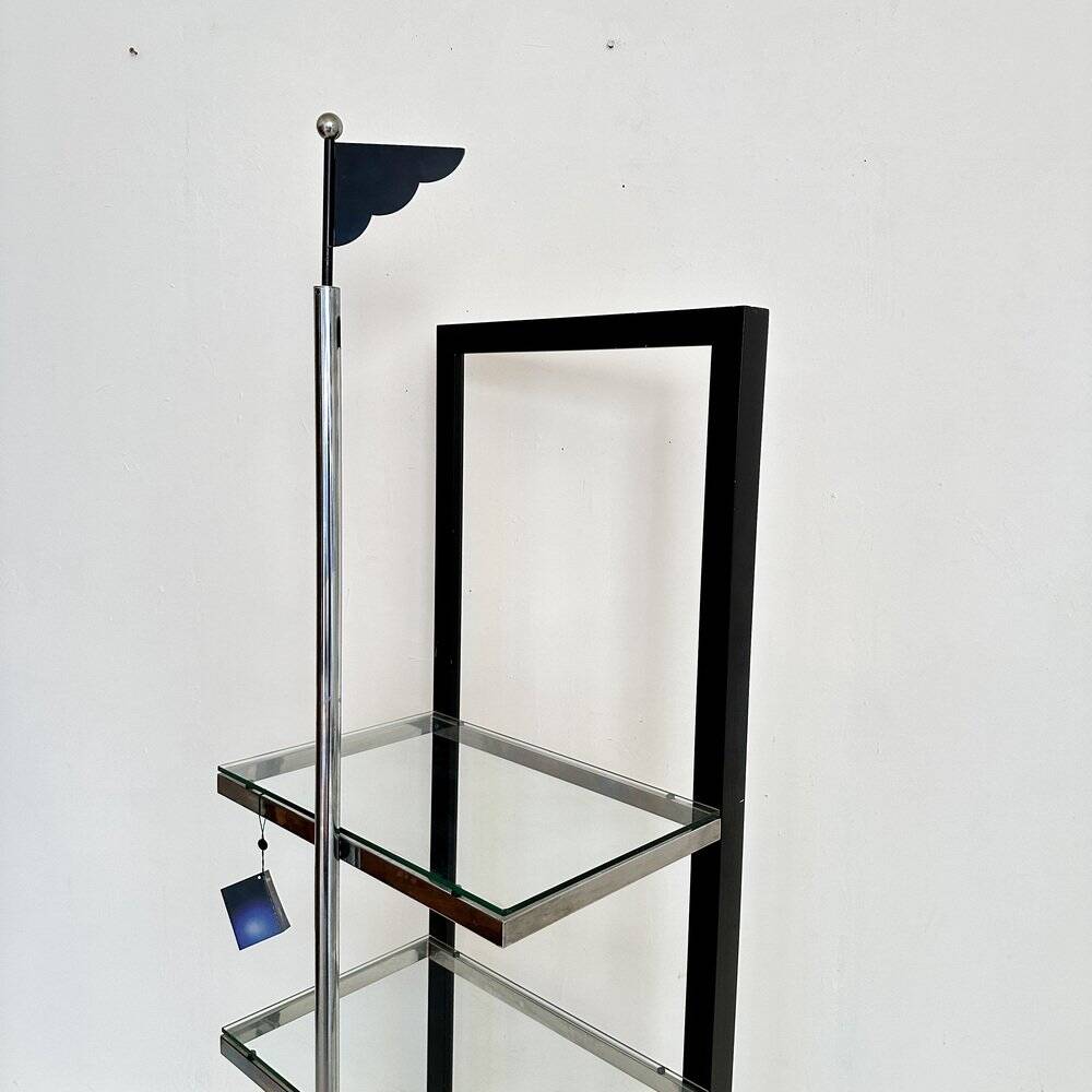 Italian Postmodern Chrome, Black Wood and Glass Shelf by Ponti Terenghi, 1980s