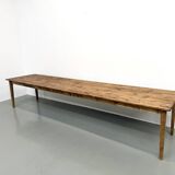 Large XXL farmhouse table in solid pine with 1950s tapered legs.