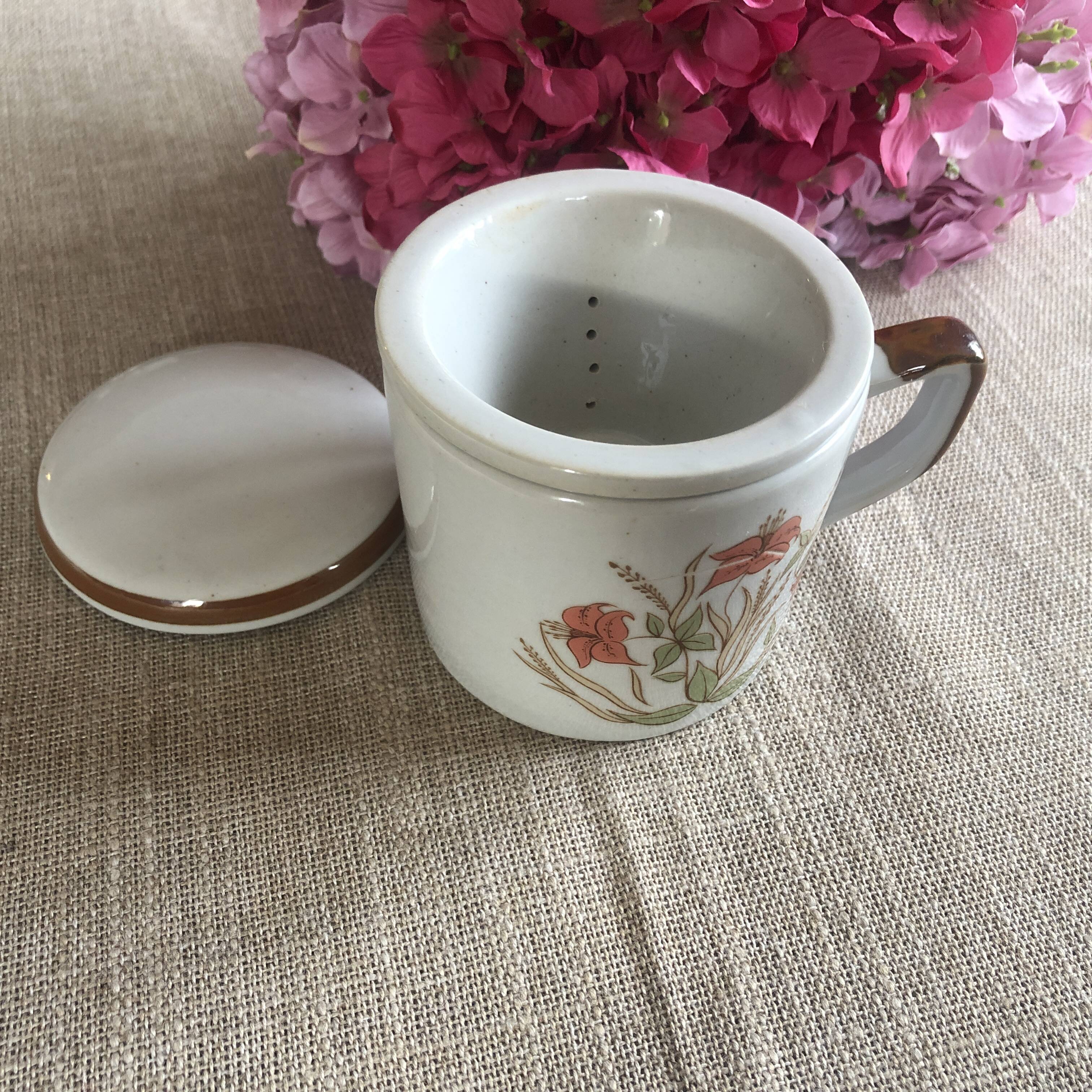 Orange flower stoneware tea pot