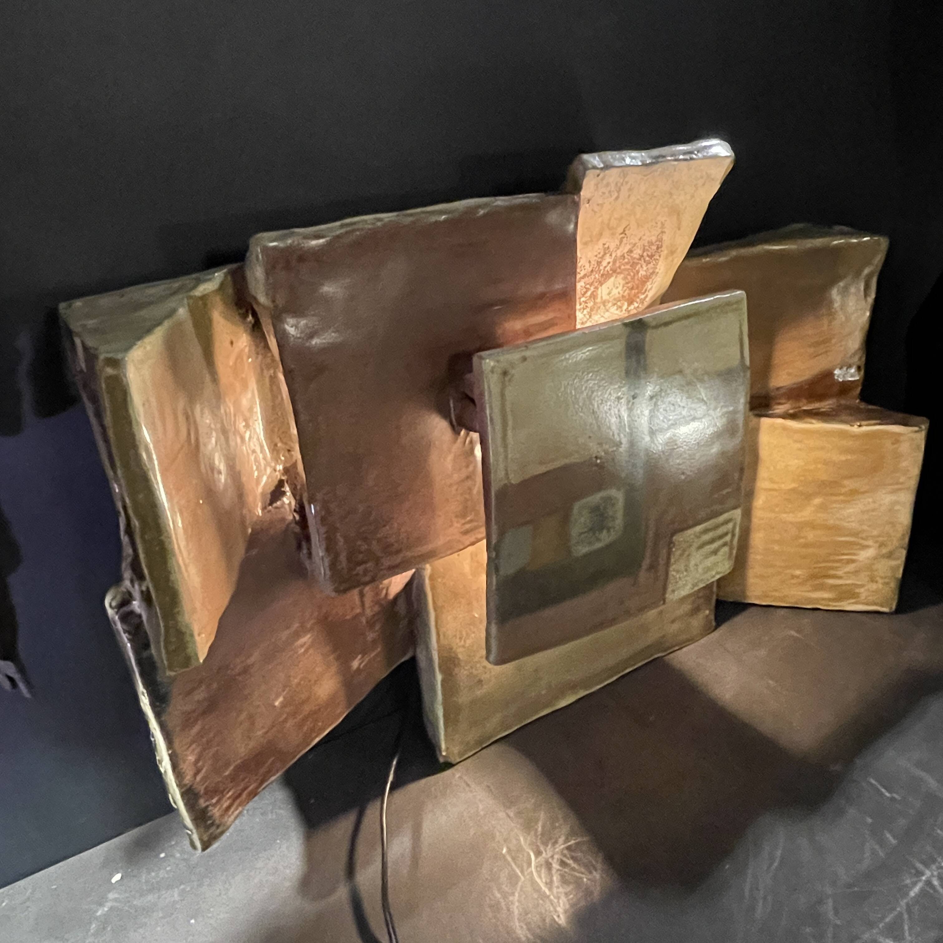 Wall light by jean-michel savary, brutalist lamp / abstract sandstone sculpture, ca 1980