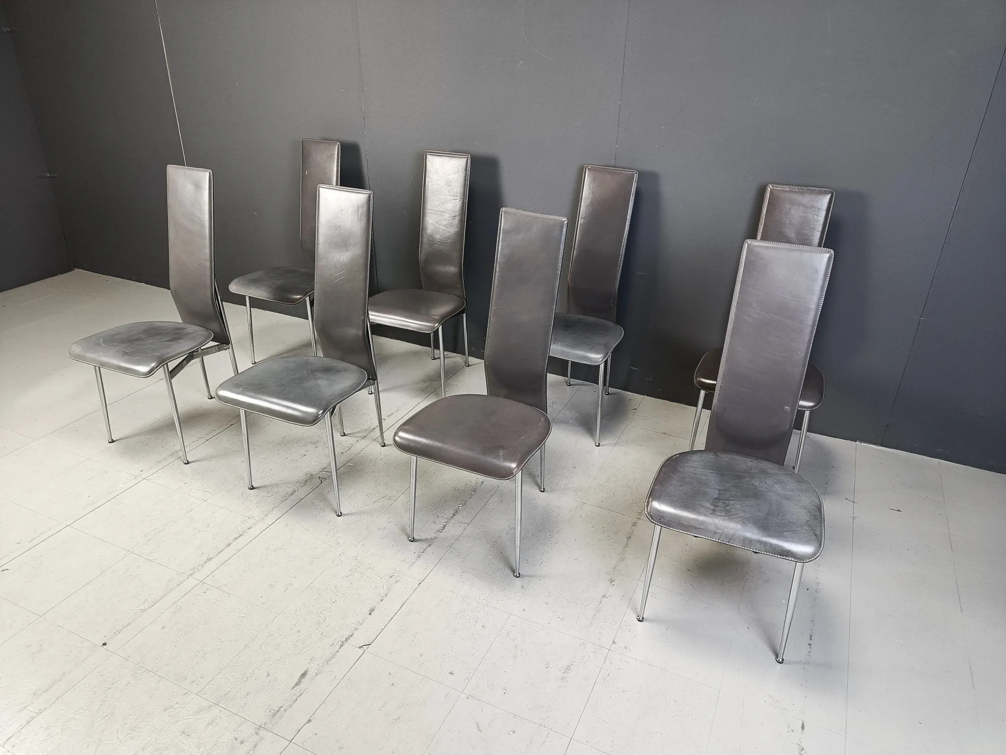 Vintage dining chairs by Giancarlo Vegni for Fasem, set of 8, 1980s