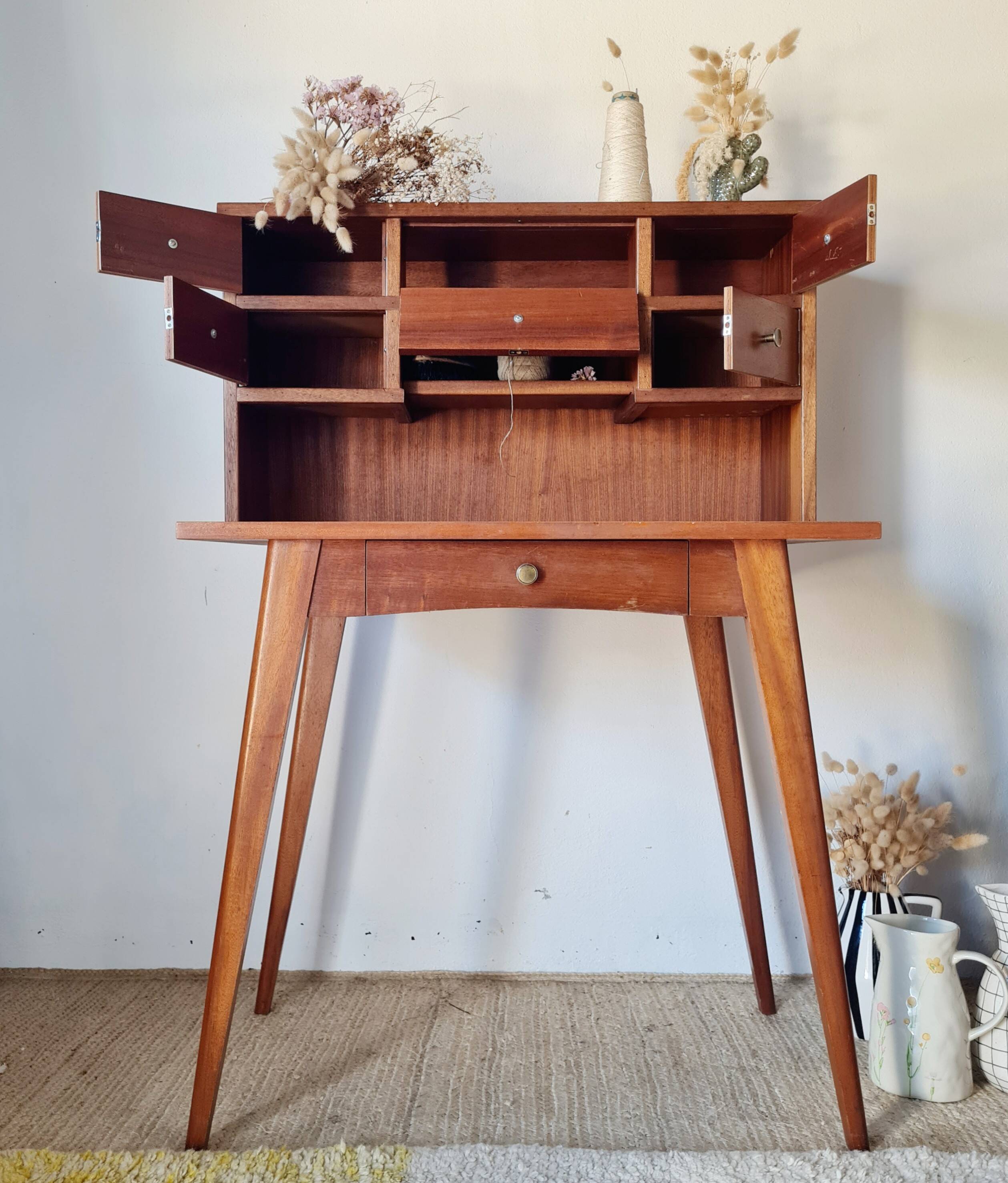 Scandinavian desk with tapered legs, vintage.
