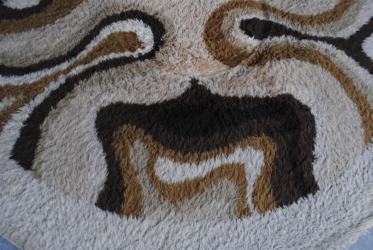 Desso carpet round design vintage 1970 in wool, 190 x 190