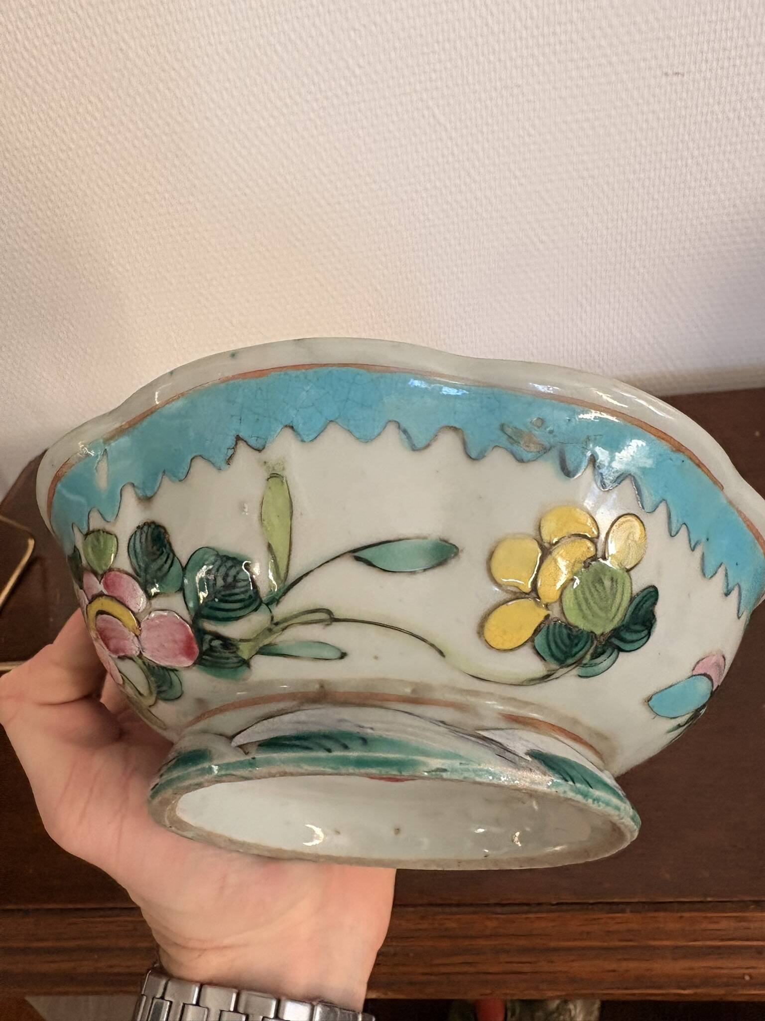 Coupe Plate Empty Pocket Family Rose Celadon Porcelain Peranakan Qing