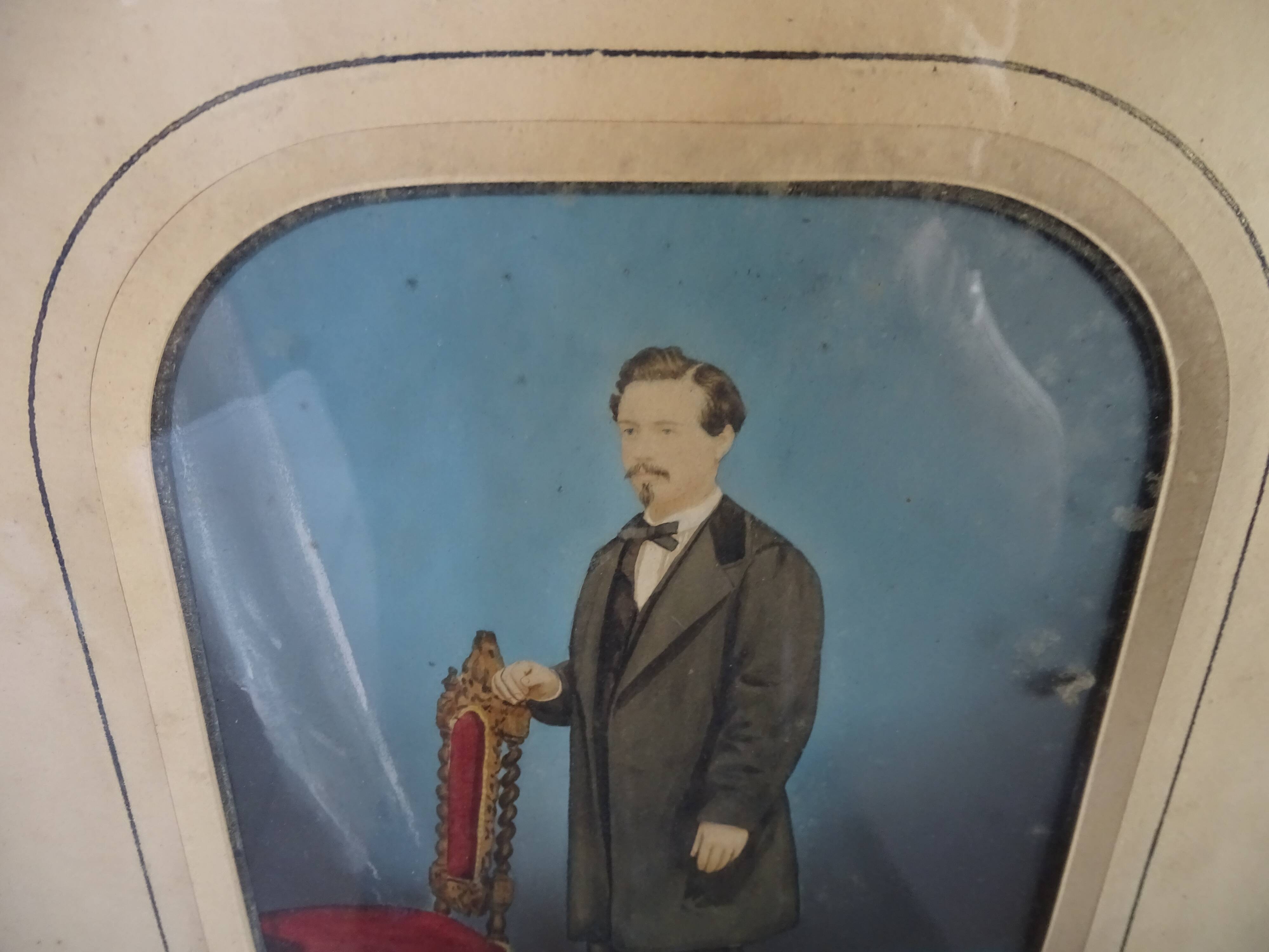 19th century pastel painting - Napoleon III blackened wood frame 40.5 x 35.5