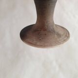 Green pot-bellied ceramic vase with foot and high, narrow neck in signed raku