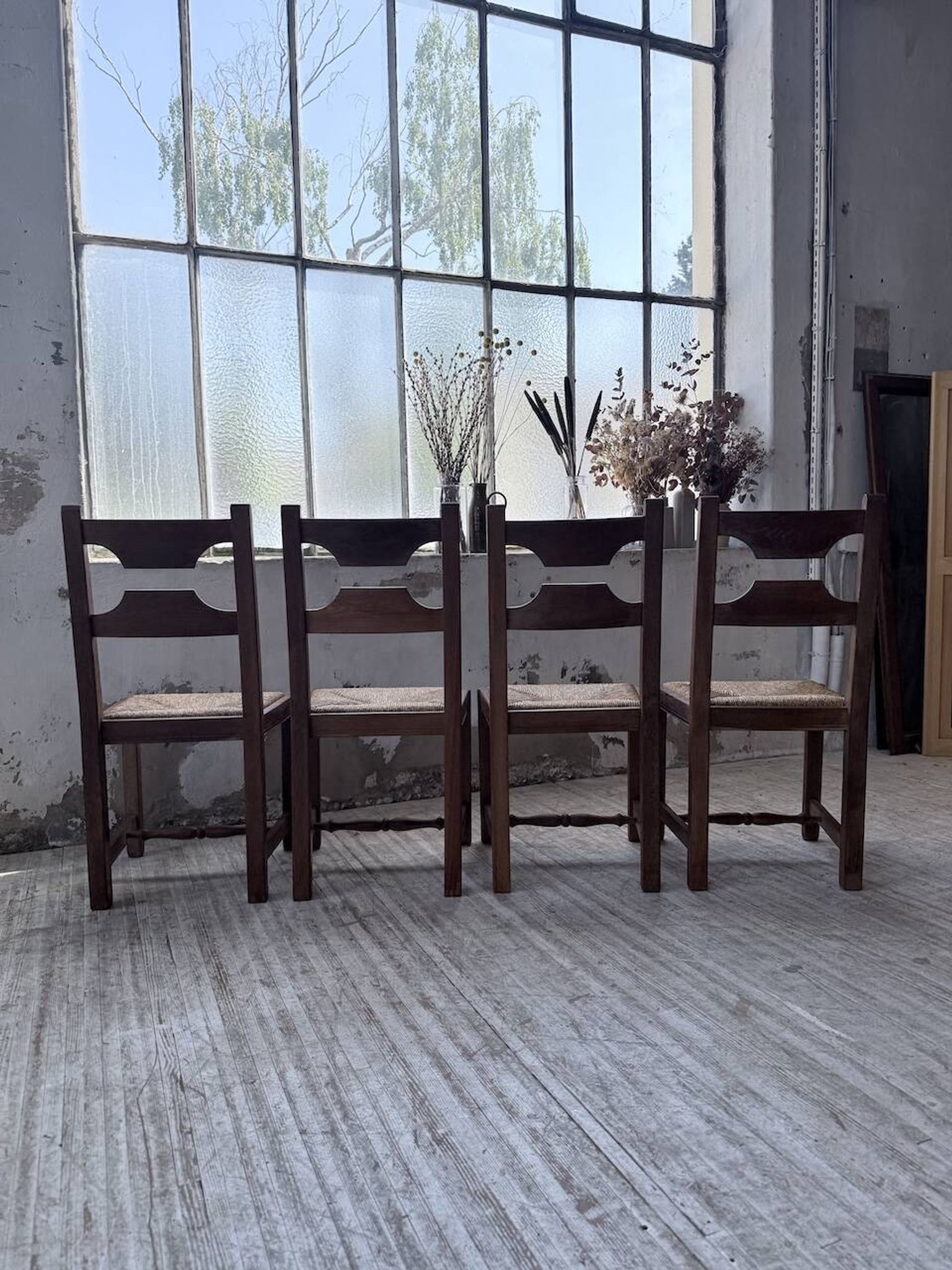 Set 4 chaises rustiques chêne De puydt, Belgique 1970