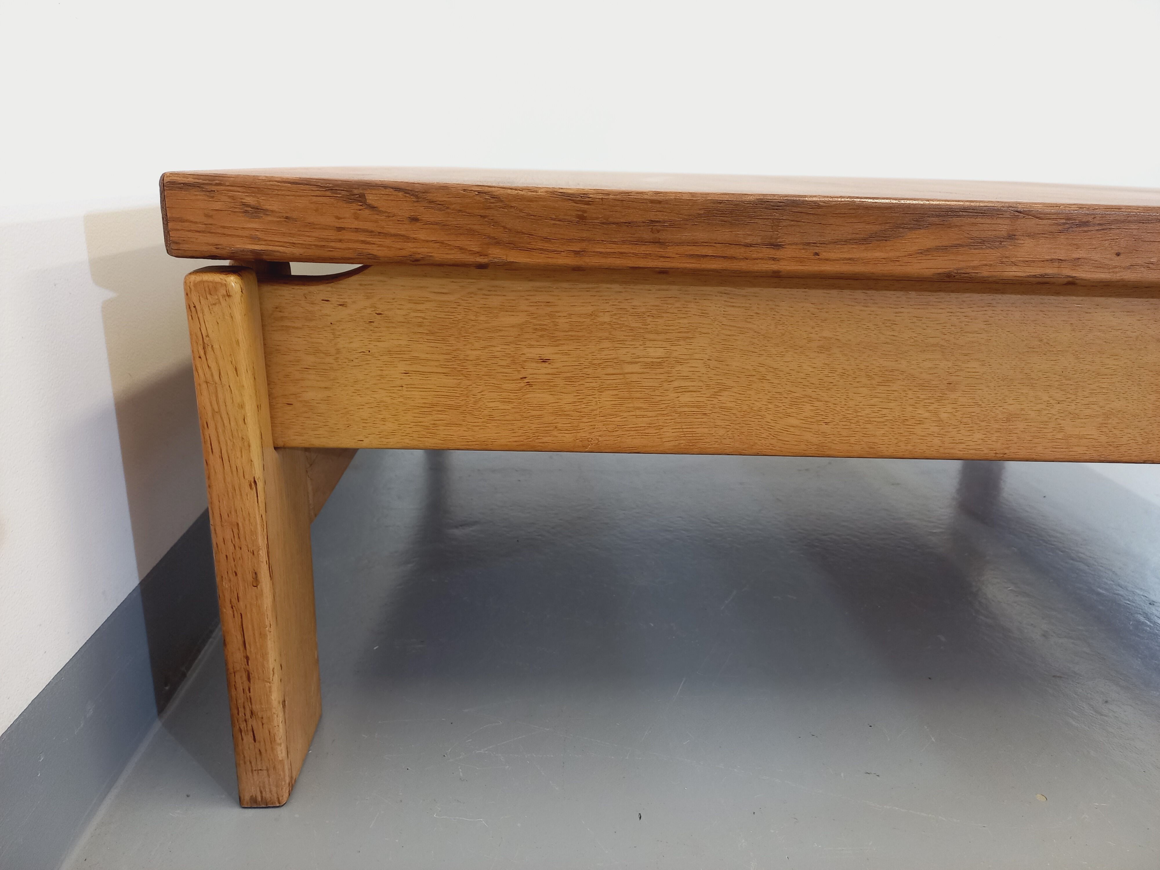 Vintage square coffee table in solid oak wood from the 60s 70s