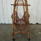 Vintage rattan and bamboo magazine rack