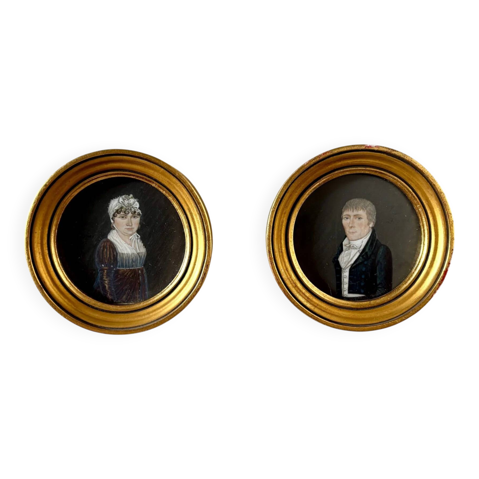 2 portraits, oil painting with gilt wood frames by Prosper, 1807